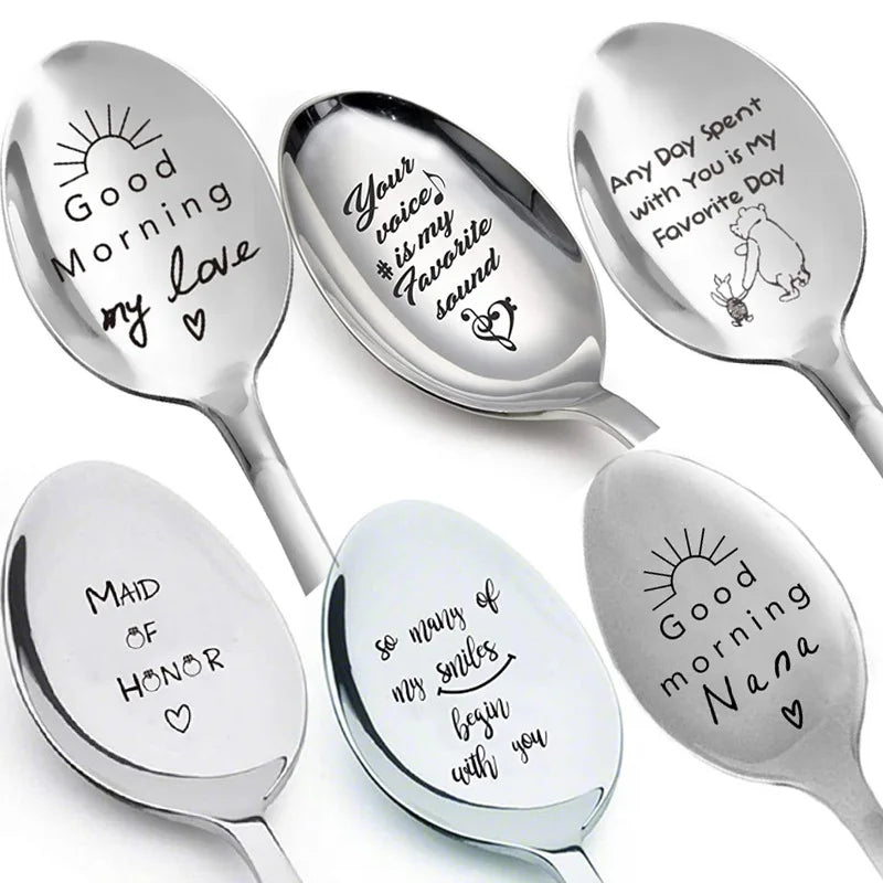 Valentines Gift - Stainless Steel  Coffee Spoons with Love Letter - Wedding Souvenirs Anniversary Gift for Girlfriend Boyfriend