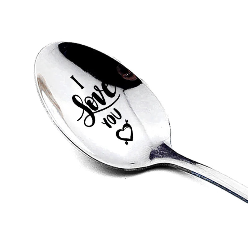 Valentines Gift - Stainless Steel  Coffee Spoons with Love Letter - Wedding Souvenirs Anniversary Gift for Girlfriend Boyfriend